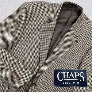 Chaps 100% Silk Houndstooth Blazer Sport Coat Jacket Men 48R Brown Black Ivy
